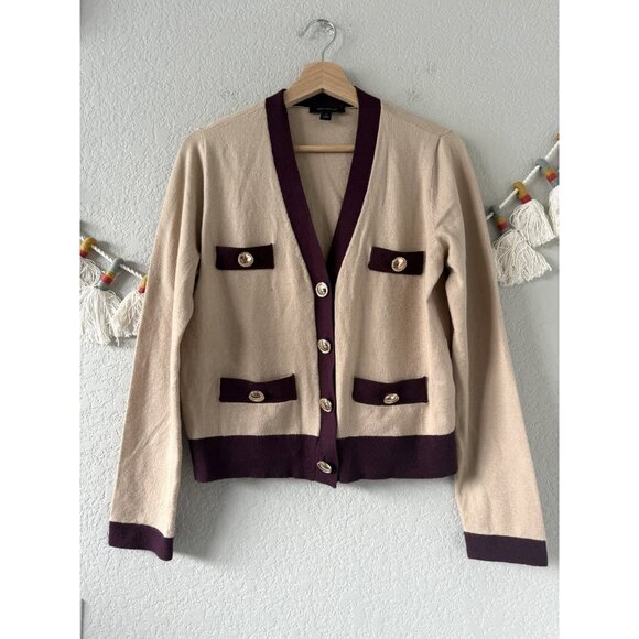 Ann Taylor Sweaters - Ann Taylor Button Pocket V-neck Cropped Cardigan Brown Preppy Academia Boho M